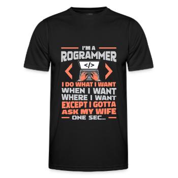 Développeur, Codeur, Programmeur - T-shirt sport Homme - noir - Devant - AI Model Male 178 dark (178cm)