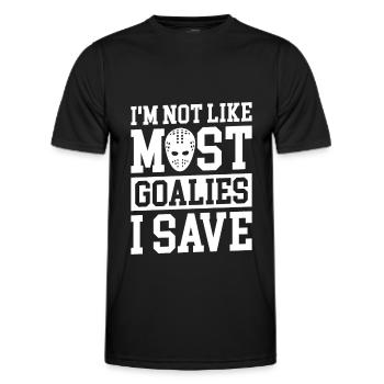 Eishockey Torwart Handschuhsparender Puck - Männer Funktions-T-Shirt - Schwarz - Vorne - AI Model Male 178 dark (178cm)