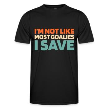 Eishockey Torwart Handschuhsparender Puck - Männer Funktions-T-Shirt - Schwarz - Vorne - AI Model Male 178 dark (178cm)