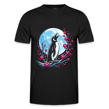 Pinguin Japan Cherry Blossom Moon - Männer Funktions-T-Shirt - Schwarz - Vorne - AI Model Male 178 dark (178cm)