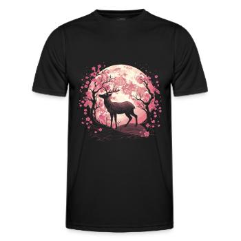 Hirsch Japan Cherry Blossom Moon - Männer Funktions-T-Shirt - Schwarz - Vorne - AI Model Male 178 dark (178cm)