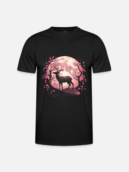 Deer Japan Cherry Blossom Moon - Men's Functional T-Shirt - black