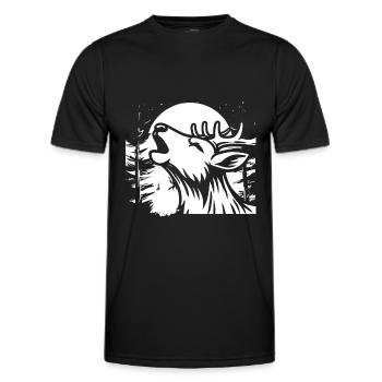 Hirsch Moon Howling - Männer Funktions-T-Shirt - Schwarz - Vorne - AI Model Male 178 dark (178cm)