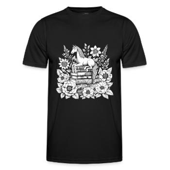 Horse Equestrian Flower Book Reader - Men's Functional T-Shirt - black - Front - AI Model Male 178 dark (178cm)