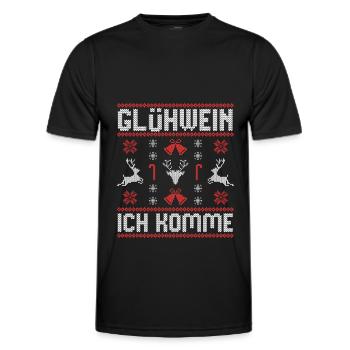 Weihnachten Glühwein ich komme Ugly Christmas - Männer Funktions-T-Shirt - Schwarz - Vorne - AI Model Male 178 dark (178cm)