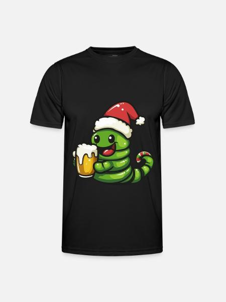 Worm Christmas Beer Funny - Men's Functional T-Shirt - black