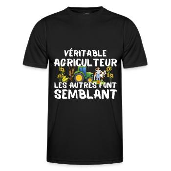 Veritable Agriculteur Cadeau Homme Paysan Humour - T-shirt sport Homme - noir - Devant - AI Model Male 178 dark (178cm)