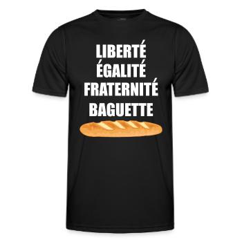 Liberté Egalité Fraternité Baguette - T-shirt sport Homme - noir - Devant - AI Model Male 178 dark (178cm)
