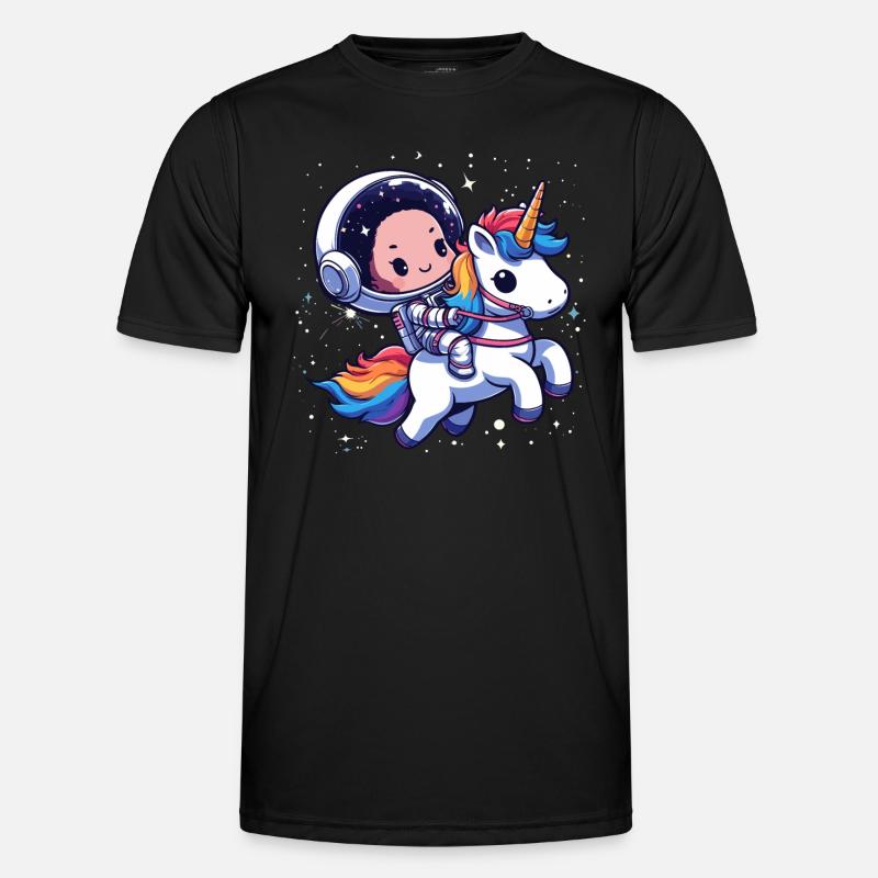 Chibi Astronaut und Einhorn - Männer Funktions-T-Shirt - Schwarz