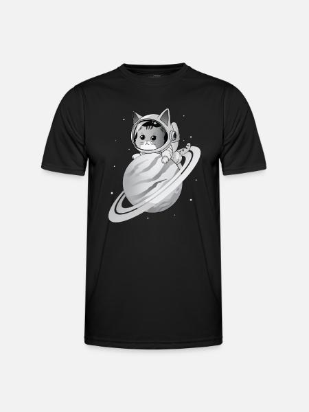 Space Cat with Planet - Men's Functional T-Shirt - black