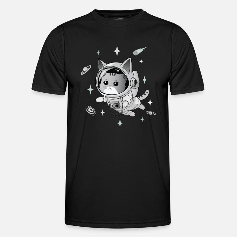 Astronaut Katze - Männer Funktions-T-Shirt - Schwarz