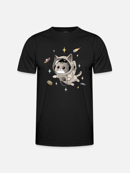Chat astronaute dans l’espace - T-shirt sport Homme - noir