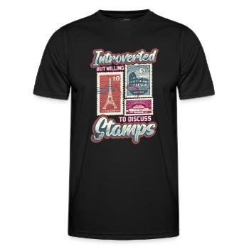 Introvertiert, Aber Bereit, Briefmarken - Männer Funktions-T-Shirt - Schwarz - Vorne - AI Model Male 178 dark (178cm)