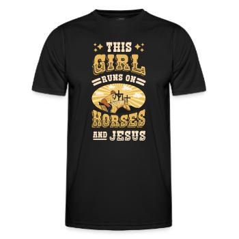This girl runs on horses And Jesus. - Men's Functional T-Shirt - black - Front - AI Model Male 178 dark (178cm)