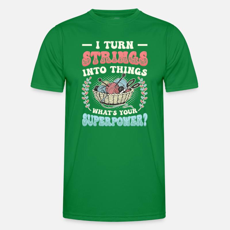 Strings into Things, knitting and crocheting Men's Functional T-Shirt