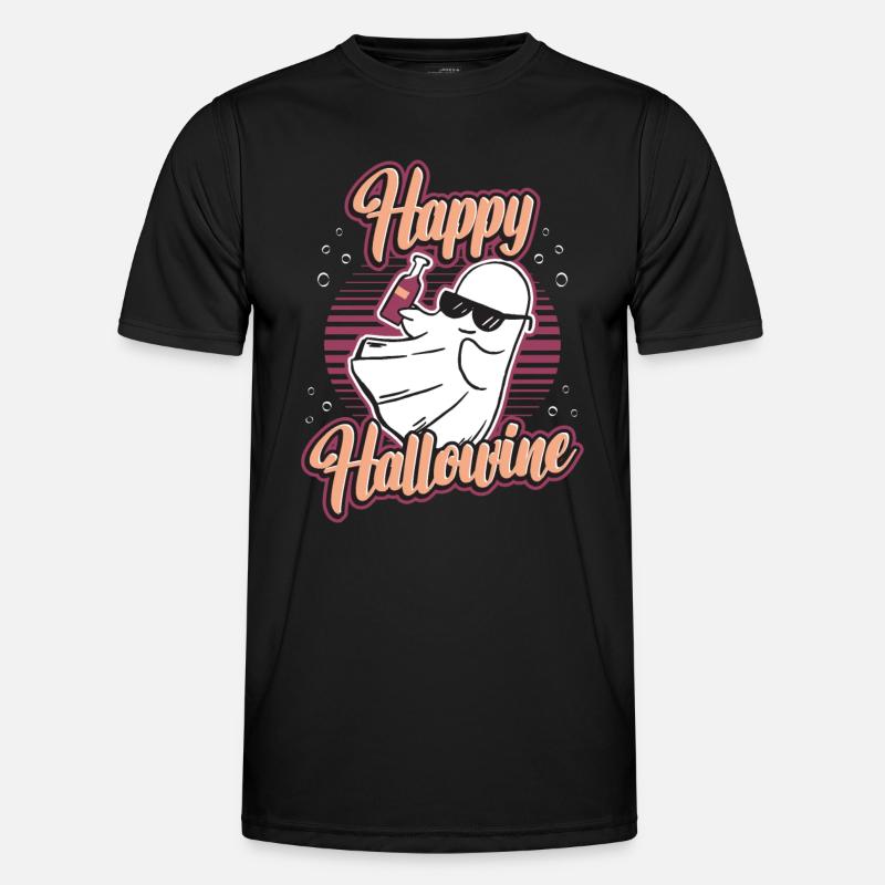 Happy Halloween ghost drinks wine - Men's Functional T-Shirt - black