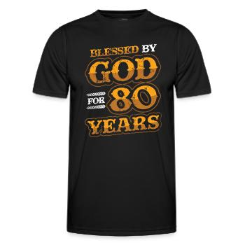 Religious by God, for 80 years - Men's Functional T-Shirt - black - Front - AI Model Male 178 dark (178cm)