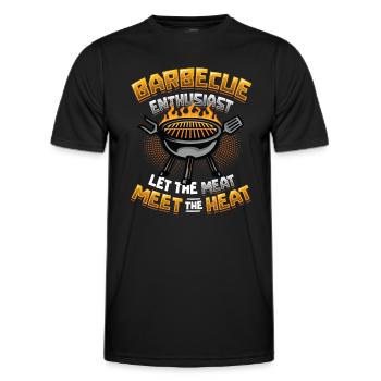 Barbecue enthusiasts. The meat on the grill - Men's Functional T-Shirt - black - Front - AI Model Male 178 dark (178cm)