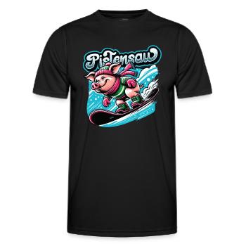 Snowborder Pig Pistensau Après-ski - Men's Functional T-Shirt - black - Front - AI Model Male 178 dark (178cm)