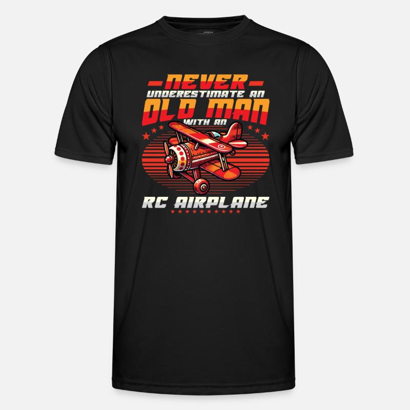 Alter Mann Mit Modellflugzeug - Männer Funktions-T-Shirt - Schwarz