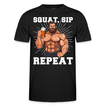 Bodybuilder Gym Beer Squat Sip Repeat - Men's Functional T-Shirt - black - Front - AI Model Male 178 dark (178cm)