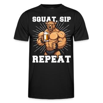 Bodybuilder Gym Beer Squat Sip Repeat - Men's Functional T-Shirt - black - Front - AI Model Male 178 dark (178cm)