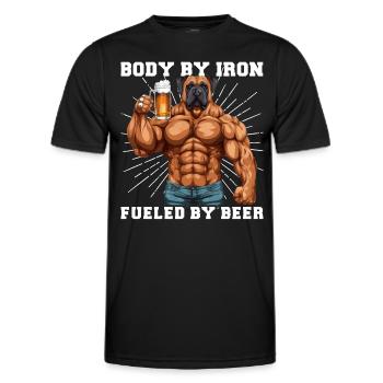 Bodybuilder Gym Beer | Body by iron - Men's Functional T-Shirt - black - Front - AI Model Male 178 dark (178cm)