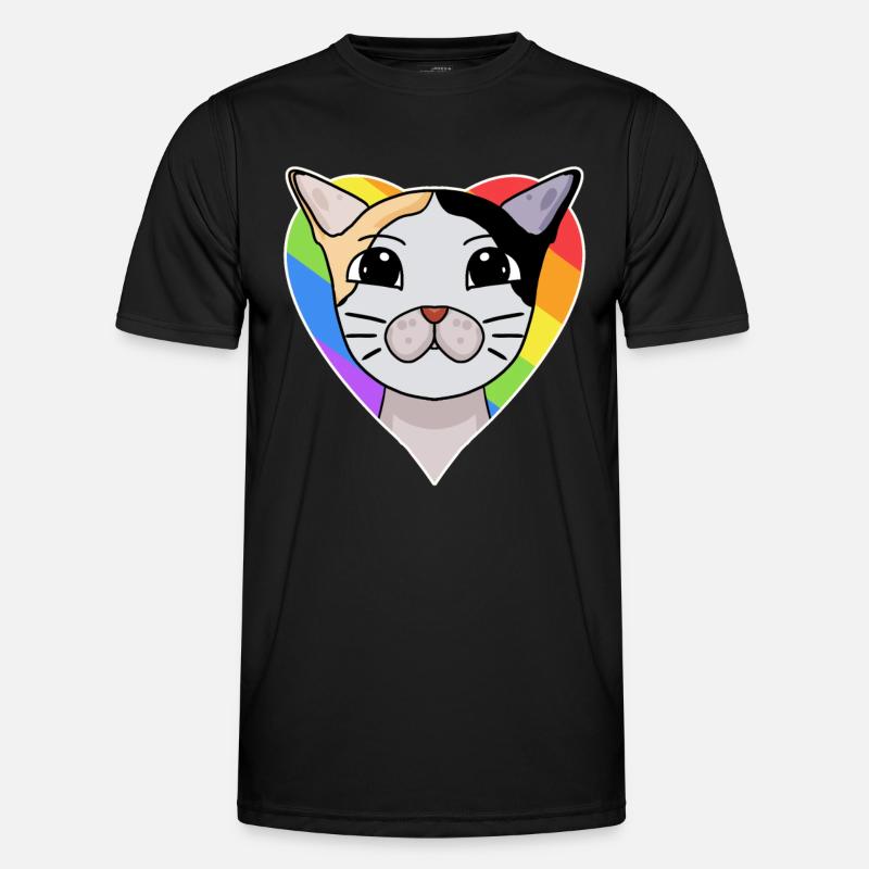 LGBT Cat Japanese Bobtail Rainbow - Men's Functional T-Shirt - black