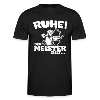 Ruhe! Der Meister zielt! Bogenschießen Bogensport - Männer Funktions-T-Shirt - Schwarz - Vorne - AI Model Male 178 dark (178cm)