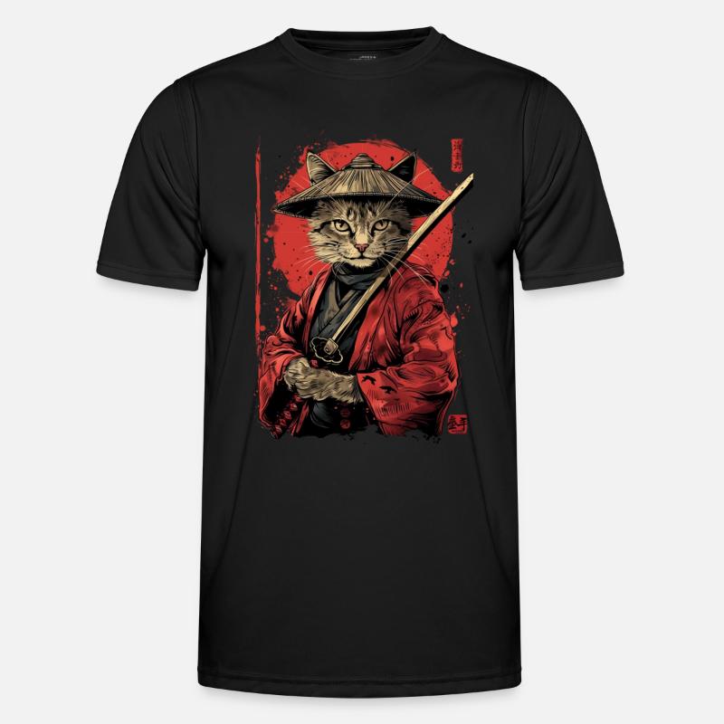 Cat Samurai Funny Gift - Men's Functional T-Shirt - black