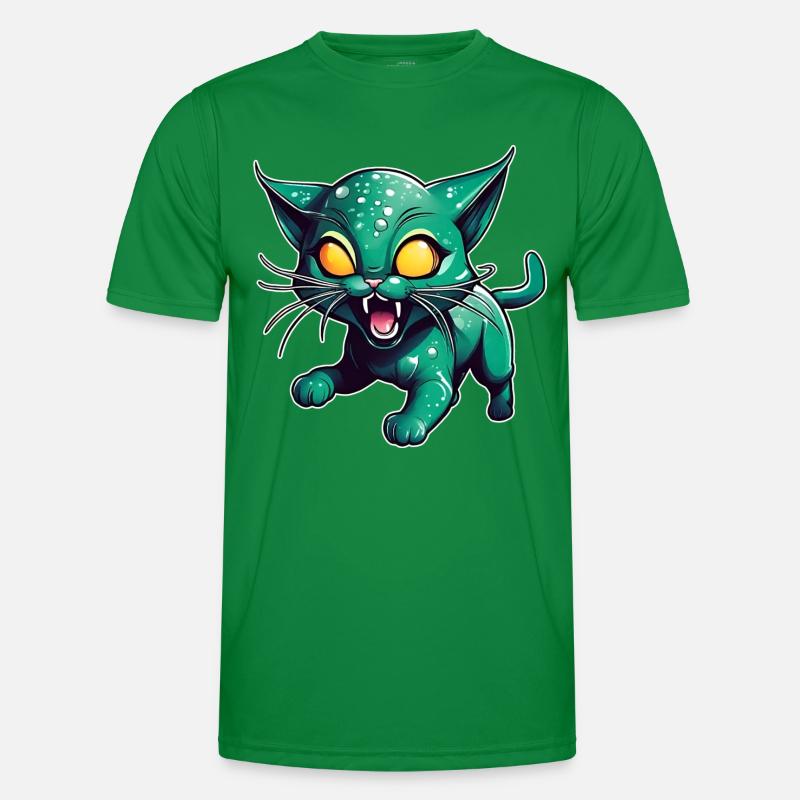 Grüne Alien Katze Männer Funktions-T-Shirt