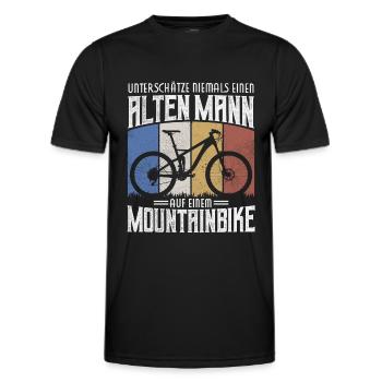 UNTERSCHÄTZE NIEMALS ALTEN MANN MOUNTAINBIKE MTB - Männer Funktions-T-Shirt - Schwarz - Vorne - AI Model Male 178 dark (178cm)