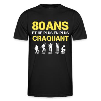 T-shirt Humour Anniversaire 80 ans Homme Craquant - T-shirt sport Homme - noir - Devant - AI Model Male 178 dark (178cm)