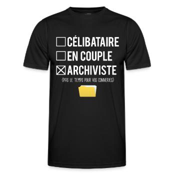 Célibataire en couple archiviste humour métier - T-shirt sport Homme - noir - Devant - AI Model Male 178 dark (178cm)