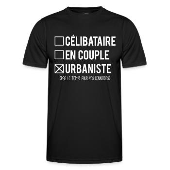 Célibataire en couple urbaniste humour métier - T-shirt sport Homme - noir - Devant - AI Model Male 178 dark (178cm)