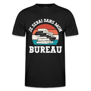 je serai dans mon bureau - T-shirt sport Homme - noir - Devant - AI Model Male 178 dark (178cm)