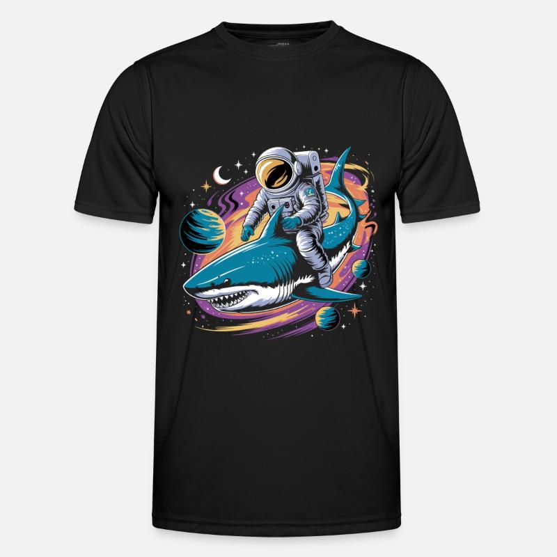 Cosmic Shark And Spaceman - Men's Functional T-Shirt - black
