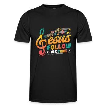 Jesus, clef, music, religious. - Men's Functional T-Shirt - black - Front - AI Model Male 178 dark (178cm)