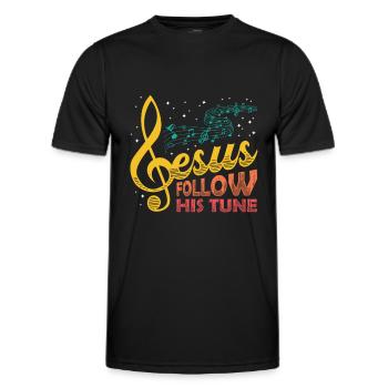 Jesus, clef, music, religious. - Men's Functional T-Shirt - black - Front - AI Model Male 178 dark (178cm)