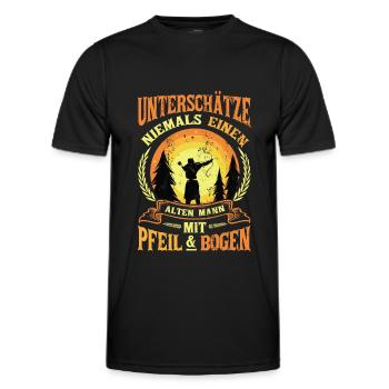 Vieil homme Avec arc et flèche, tir à l’arc. - T-shirt sport Homme - noir - Devant - AI Model Male 178 dark (178cm)