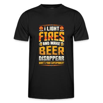 Light fires and make beer disappear. - Men's Functional T-Shirt - black - Front - AI Model Male 178 dark (178cm)