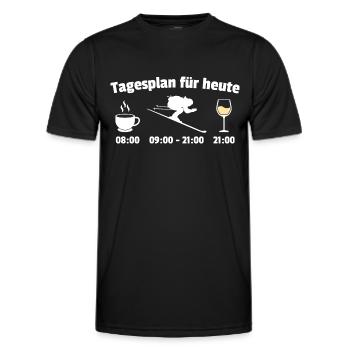 Tagesplan Kaffee Skifahren Weißwein Piste Geschenk - Männer Funktions-T-Shirt - Schwarz - Vorne - AI Model Male 178 dark (178cm)