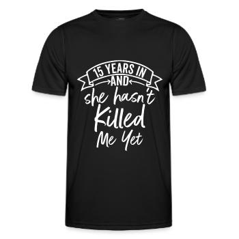 15 Years Wedding Funny Couples 15th Anniversary - Men's Functional T-Shirt - black - Front - AI Model Male 178 dark (178cm)
