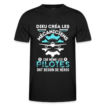 Humour mécanicien avion 2 - T-shirt sport Homme - noir - Devant - AI Model Male 178 dark (178cm)