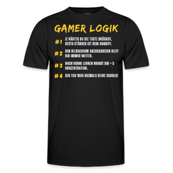 Gamer Logik Zocken Gaming Spruch Nerd Geek Daddeln - Männer Funktions-T-Shirt - Schwarz - Vorne - AI Model Male 178 dark (178cm)