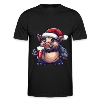 Cochon Noël Bière Drôle Sanglier - T-shirt sport Homme - noir - Devant - AI Model Male 178 dark (178cm)