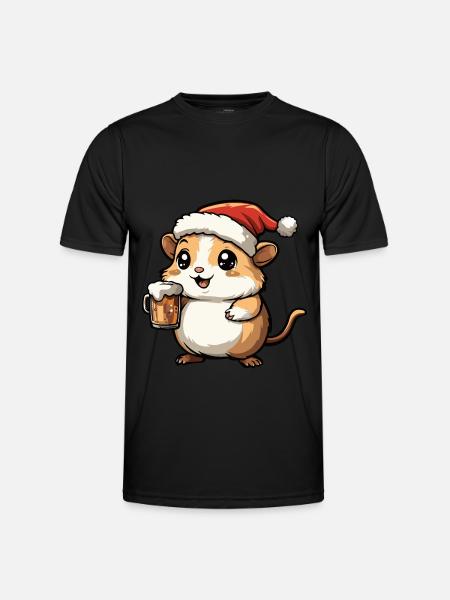 Hamster Christmas Beer Funny - Men's Functional T-Shirt - black