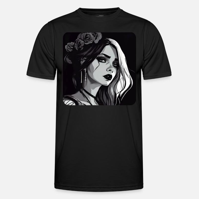 Gottic Mädchen mit Blumen Rosen Männer Funktions-T-Shirt