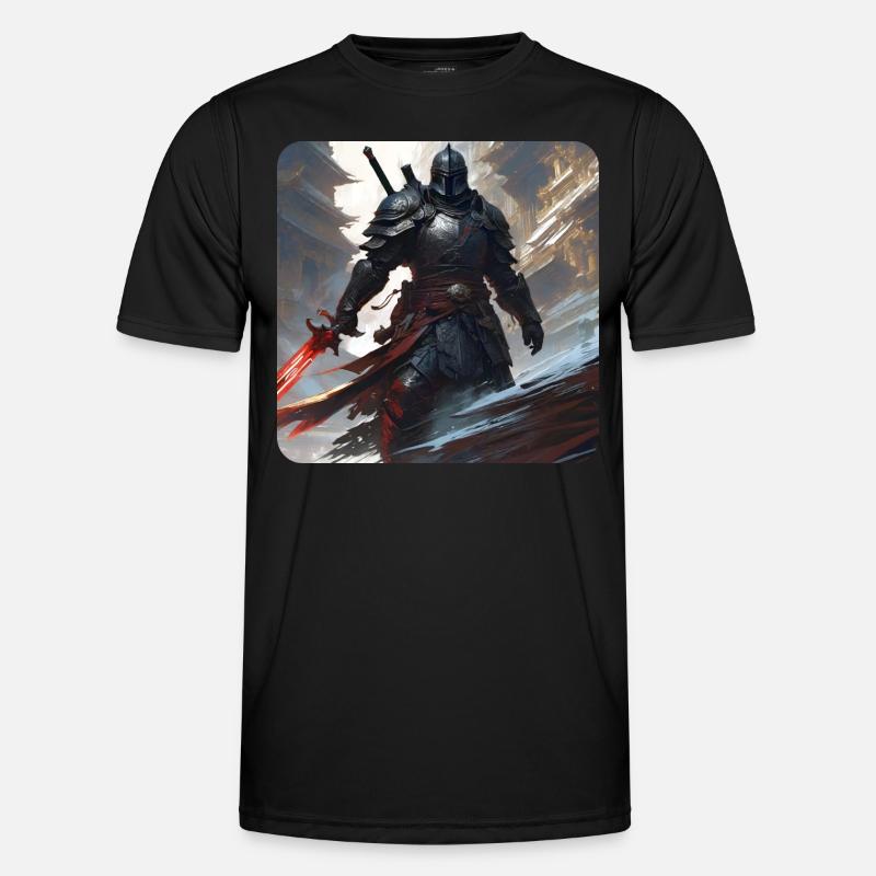 Dunkler Fantasy Krieger mit Schwer Männer Funktions-T-Shirt
