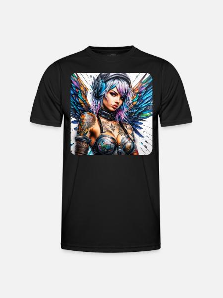 Cool cyberpunk angel with headphones - Men's Functional T-Shirt - black